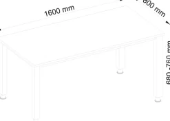 Hammerbacher VQS Hoogteverstelbaar Bureau Rechthoekig Beuken 4 metalen poten 1.600 (B) x 800 (D) x 810 (H) mm Spaanplaat, Staal