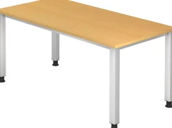 Hammerbacher VQS Hoogteverstelbaar Bureau Rechthoekig Beuken 4 metalen poten 1.600 (B) x 800 (D) x 810 (H) mm Spaanplaat, Staal