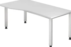 Hammerbacher VQS Hoogteverstelbaar Bureau Vrije vorm Wit 4 metalen poten 1.800 (B) x 1.000 (D) x 810 (H) mm Spaanplaat, Staal