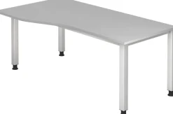 Hammerbacher VQS Hoogteverstelbaar Bureau Vrije vorm Grijs 4 metalen poten 1.800 (B) x 1.000 (D) x 810 (H) mm Spaanplaat, Staal