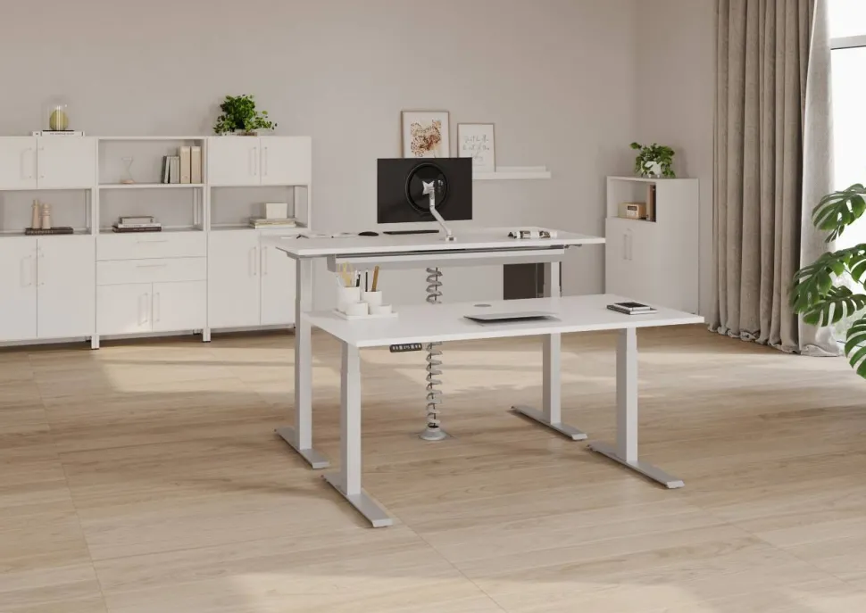 Hammerbacher VXDKB Elektrisch hoogteverstelbaar Zit-sta-bureau Wit C-Voet 1.200 (B) x 800 (D) x 1.290 (H) mm Spaanplaat, Staal