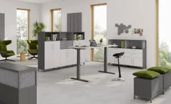 Hammerbacher VXDKB Elektrisch hoogteverstelbaar Zit-sta-bureau Wit C-Voet 1,800 (B) x 800 (D) x 1,290 (H) mm Spaanplaat, Staal