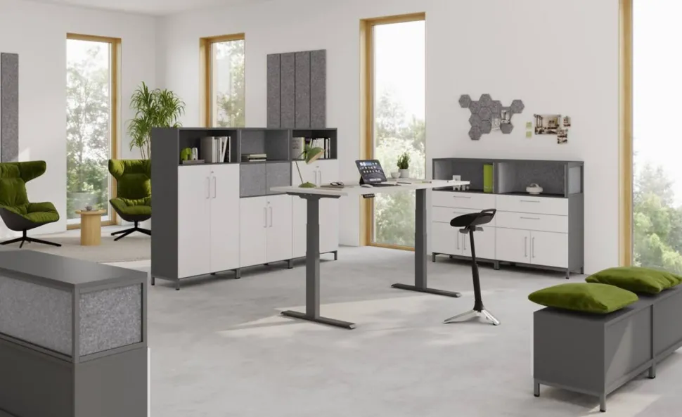 Hammerbacher VXDKB Elektrisch hoogteverstelbaar Zit-sta-bureau Wit C-Voet 1,800 (B) x 800 (D) x 1,290 (H) mm Spaanplaat, Staal