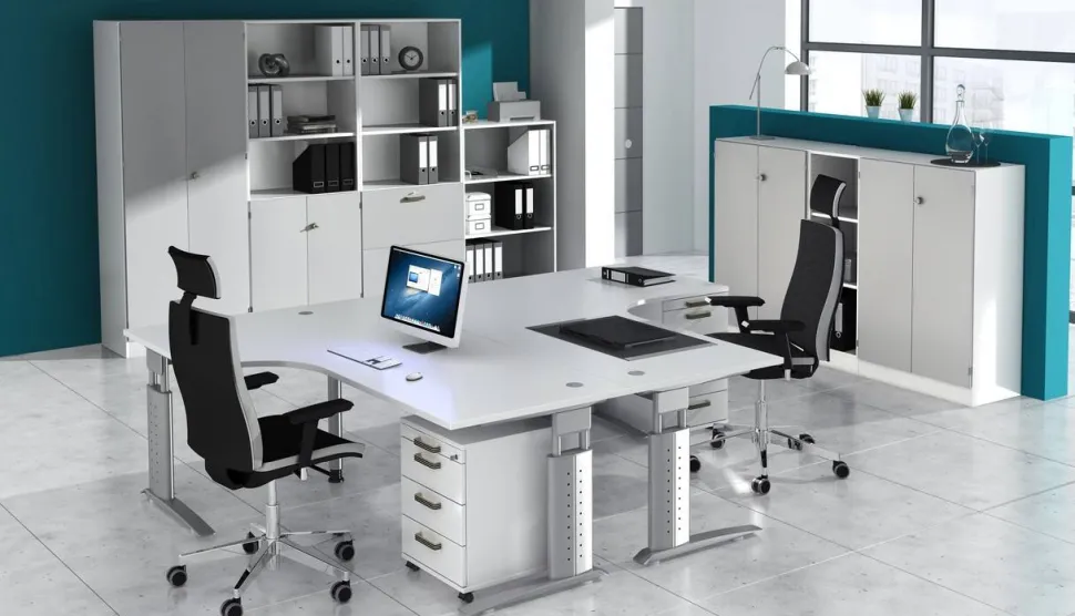 Hammerbacher VXDKB Elektrisch hoogteverstelbaar Zit-sta-bureau Wit C-Voet 1,800 (B) x 800 (D) x 1,290 (H) mm Spaanplaat, Staal