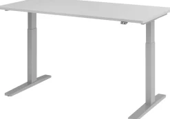 Hammerbacher VXMKA Elektrisch hoogteverstelbaar Zit-sta-bureau Rechthoekig Grijs C-Voet 1,600 (B) x 800 (D) x 1,200 (H) mm Spaanplaat, Staal