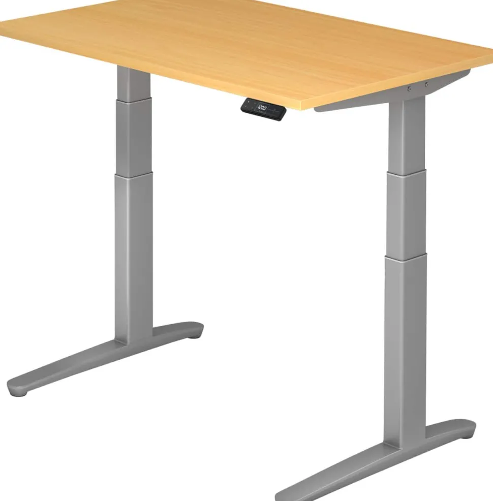 Hammerbacher XBHM VXBHM Elektrisch hoogteverstelbaar Zit-sta-bureau Rechthoekig Beuken C-Voet 1.200 (B) x 800 (D) x 1.290 (H) mm Spaanplaat, Staal, Aluminium