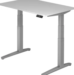 Hammerbacher XBHM VXBHM Elektrisch hoogteverstelbaar Zit-sta-bureau Rechthoekig Grijs C-Voet 1.200 (B) x 800 (D) x 1.290 (H) mm Spaanplaat, Staal, Aluminium