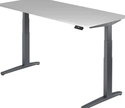 Hammerbacher XBHM VXBHM Elektrisch hoogteverstelbaar Zit-sta-bureau Rechthoekig Grijs C-Voet 1.800 (B) x 800 (D) x 1.290 (H) mm Spaanplaat, Staal, Aluminium