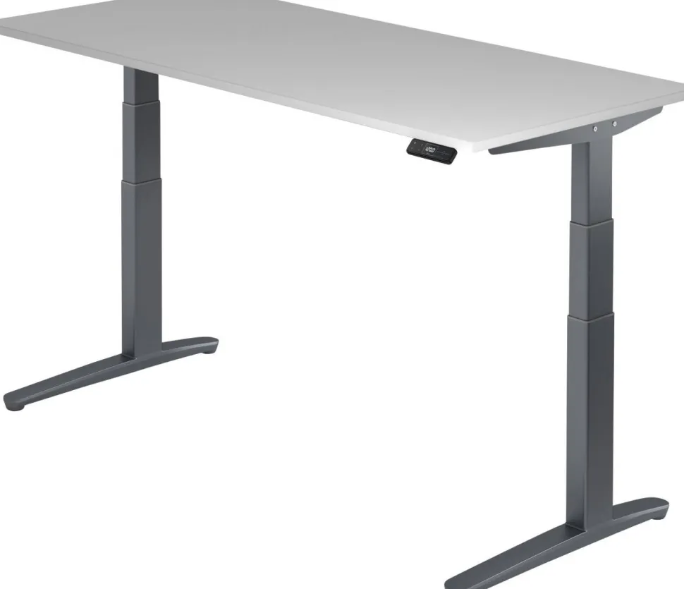 Hammerbacher XBHM VXBHM Elektrisch hoogteverstelbaar Zit-sta-bureau Rechthoekig Grijs C-Voet 1.800 (B) x 800 (D) x 1.290 (H) mm Spaanplaat, Staal, Aluminium