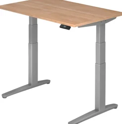 Hammerbacher XBHM VXBHM Elektrisch hoogteverstelbaar Zit-sta-bureau Rechthoekig Walnoot C-Voet 1.200 (B) x 800 (D) x 1.290 (H) mm Spaanplaat, Staal, Aluminium