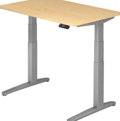 Hammerbacher XBHM VXBHM Elektrisch hoogteverstelbaar Zit-sta-bureau Rechthoekig Ahorn C-Voet 1.200 (B) x 800 (D) x 1.290 (H) mm Spaanplaat, Staal, Aluminium