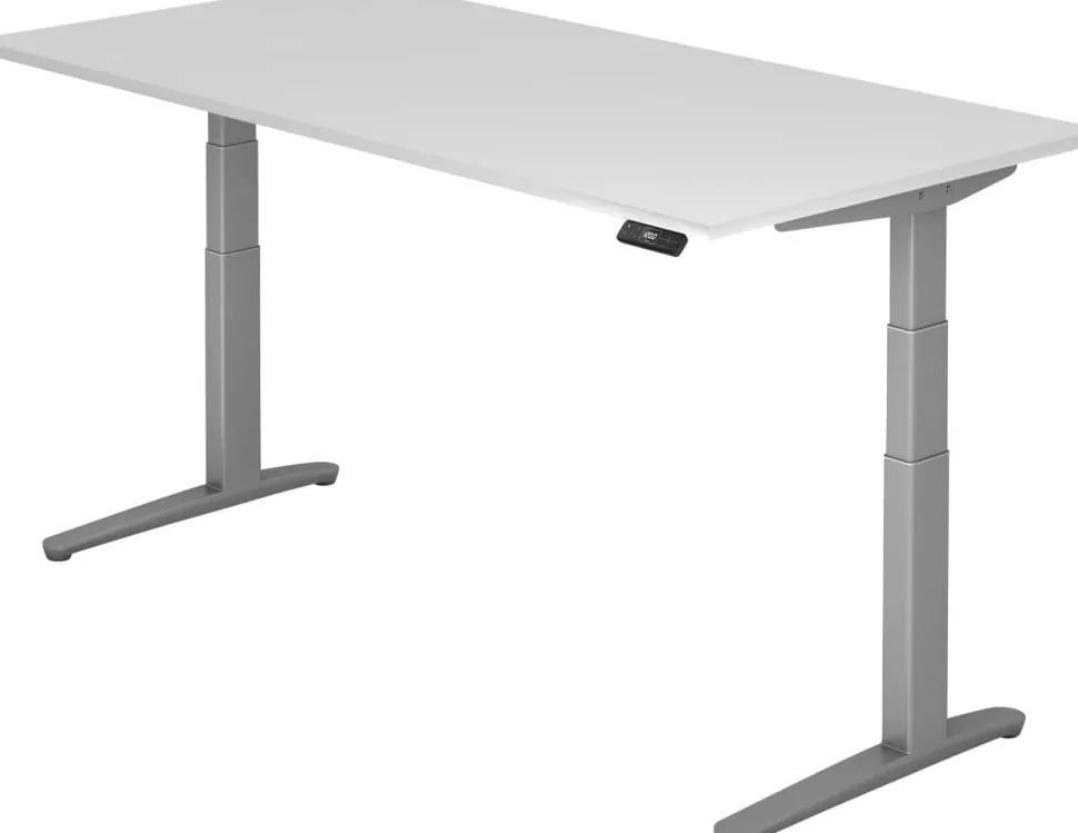 Hammerbacher XBHM VXBHM Elektrisch hoogteverstelbaar Zit-sta-bureau Rechthoekig Wit C-Voet 2.000 (B) x 1.000 (D) x 1.290 (H) mm Spaanplaat, Staal, Aluminium