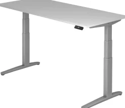 Hammerbacher XBHM VXBHM Elektrisch hoogteverstelbaar Zit-sta-bureau Rechthoekig Grijs C-Voet 1.800 (B) x 800 (D) x 1.290 (H) mm Spaanplaat, Staal, Aluminium