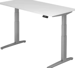 Hammerbacher XBHM VXBHM Elektrisch hoogteverstelbaar Zit-sta-bureau Rechthoekig Wit C-Voet 1.600 (B) x 800 (D) x 1.290 (H) mm Spaanplaat, Staal, Aluminium