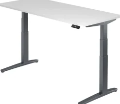Hammerbacher XBHM VXBHM Elektrisch hoogteverstelbaar Zit-sta-bureau Rechthoekig Wit C-Voet 1.800 (B) x 800 (D) x 1.290 (H) mm Spaanplaat, Staal, Aluminium