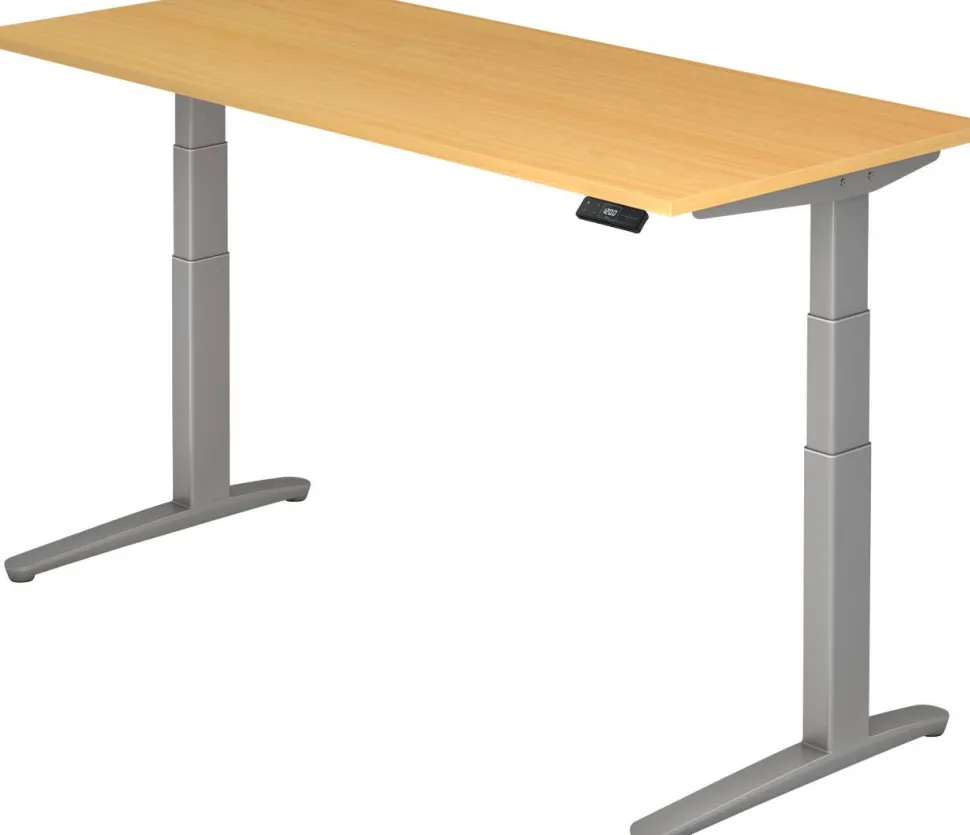 Hammerbacher XBHM VXBHM Elektrisch hoogteverstelbaar Zit-sta-bureau Rechthoekig Beuken C-Voet 1.800 (B) x 800 (D) x 1.290 (H) mm Spaanplaat, Staal, Aluminium