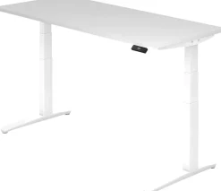Hammerbacher XBHM VXBHM Elektrisch hoogteverstelbaar Zit-sta-bureau Rechthoekig Wit C-Voet 1.800 (B) x 800 (D) x 1.290 (H) mm Spaanplaat, Staal, Aluminium