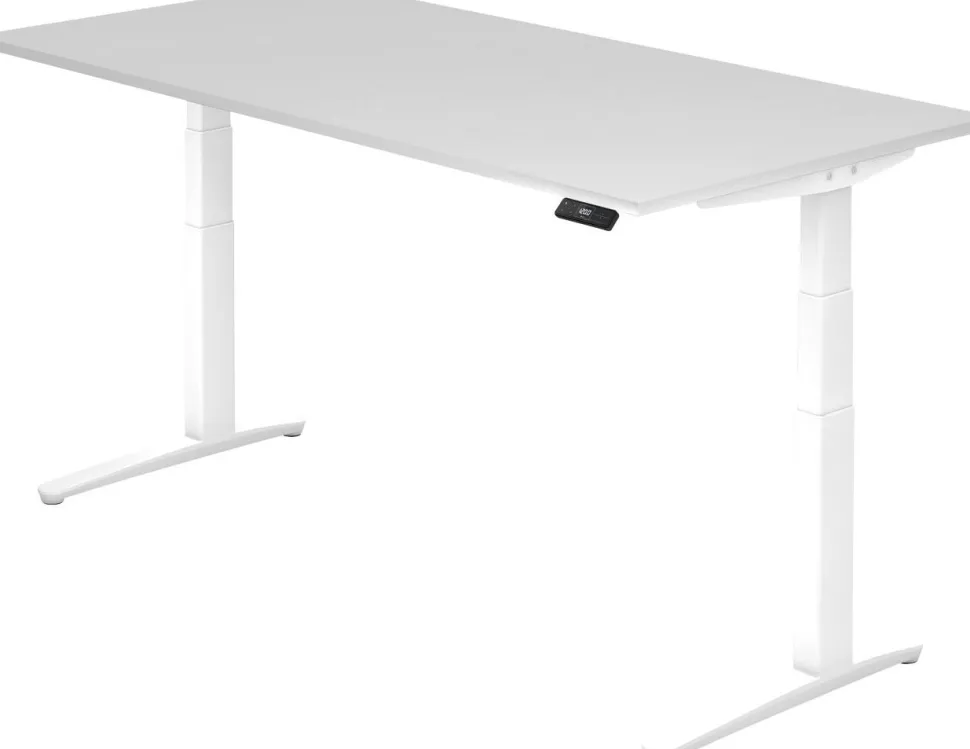 Hammerbacher XBHM VXBHM Elektrisch hoogteverstelbaar Zit-sta-bureau Rechthoekig Wit C-Voet 2.000 (B) x 1.000 (D) x 1.290 (H) mm Spaanplaat, Staal, Aluminium