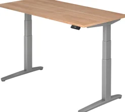 Hammerbacher XBHM VXBHM Elektrisch hoogteverstelbaar Zit-sta-bureau Rechthoekig Walnoot C-Voet 1.600 (B) x 800 (D) x 1.290 (H) mm Spaanplaat, Staal, Aluminium