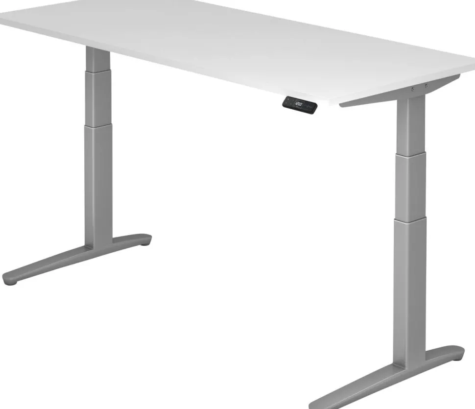 Hammerbacher XBHM VXBHM Elektrisch hoogteverstelbaar Zit-sta-bureau Rechthoekig Wit C-Voet 1.800 (B) x 800 (D) x 1.290 (H) mm Spaanplaat, Staal, Aluminium