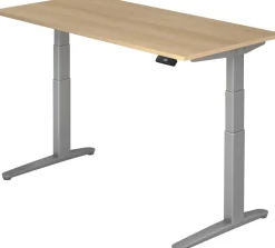 Hammerbacher XBHM VXBHM Elektrisch hoogteverstelbaar Zit-sta-bureau Rechthoekig Eiken C-Voet 1.600 (B) x 800 (D) x 1.290 (H) mm Spaanplaat, Staal, Aluminium