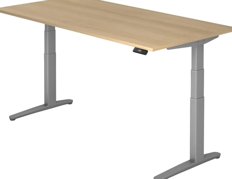 Hammerbacher XBHM VXBHM Elektrisch hoogteverstelbaar Zit-sta-bureau Rechthoekig Eiken C-Voet 2.000 (B) x 1.000 (D) x 1.290 (H) mm Spaanplaat, Staal, Aluminium