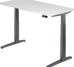 Hammerbacher XBHM VXBHM Elektrisch hoogteverstelbaar Zit-sta-bureau Rechthoekig Wit C-Voet 1.600 (B) x 800 (D) x 1.290 (H) mm Spaanplaat, Staal, Aluminium