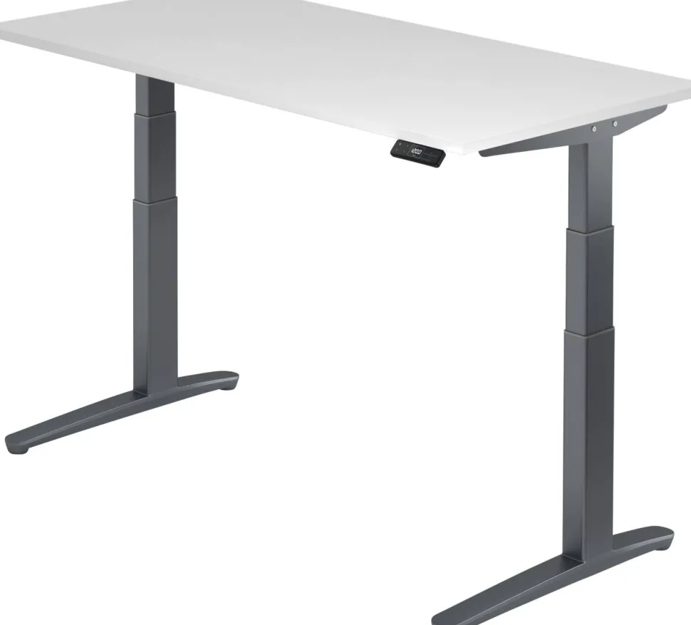 Hammerbacher XBHM VXBHM Elektrisch hoogteverstelbaar Zit-sta-bureau Rechthoekig Wit C-Voet 1.600 (B) x 800 (D) x 1.290 (H) mm Spaanplaat, Staal, Aluminium