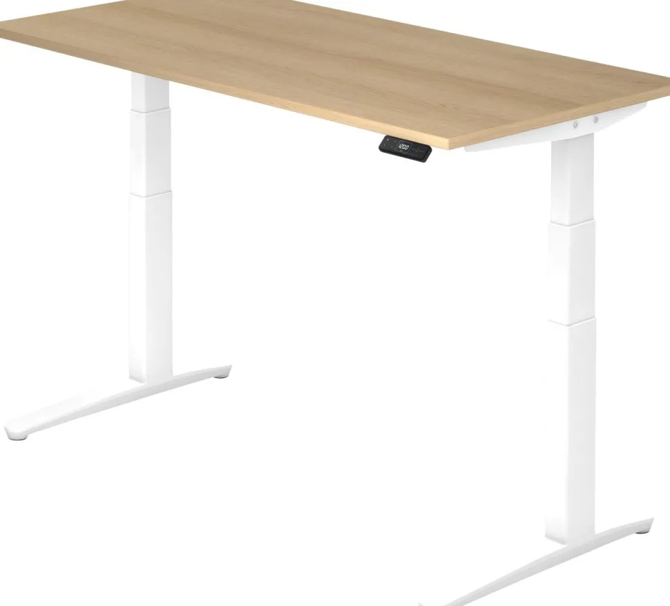 Hammerbacher XBHM VXBHM Elektrisch hoogteverstelbaar Zit-sta-bureau Rechthoekig Eiken C-Voet 1.600 (B) x 800 (D) x 1.290 (H) mm Spaanplaat, Staal, Aluminium