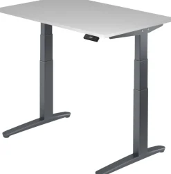 Hammerbacher XBHM VXBHM Elektrisch hoogteverstelbaar Zit-sta-bureau Rechthoekig Grijs C-Voet 1.200 (B) x 800 (D) x 1.290 (H) mm Spaanplaat, Staal, Aluminium