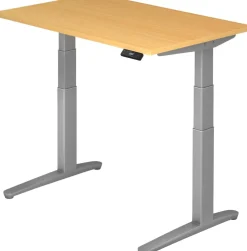 Hammerbacher XBHM VXBHM Elektrisch hoogteverstelbaar Zit-sta-bureau Rechthoekig Beuken C-Voet 1.600 (B) x 800 (D) x 1.290 (H) mm Spaanplaat, Staal, Aluminium