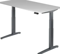 Hammerbacher XBHM VXBHM Elektrisch hoogteverstelbaar Zit-sta-bureau Rechthoekig Grijs C-Voet 1.600 (B) x 800 (D) x 1.290 (H) mm Spaanplaat, Staal, Aluminium