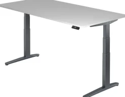 Hammerbacher XBHM VXBHM Elektrisch hoogteverstelbaar Zit-sta-bureau Rechthoekig Grijs C-Voet 2.000 (B) x 1.000 (D) x 1.290 (H) mm Spaanplaat, Staal, Aluminium