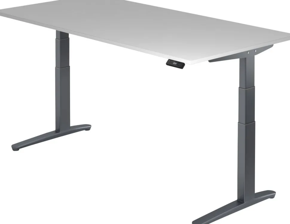Hammerbacher XBHM VXBHM Elektrisch hoogteverstelbaar Zit-sta-bureau Rechthoekig Grijs C-Voet 2.000 (B) x 1.000 (D) x 1.290 (H) mm Spaanplaat, Staal, Aluminium