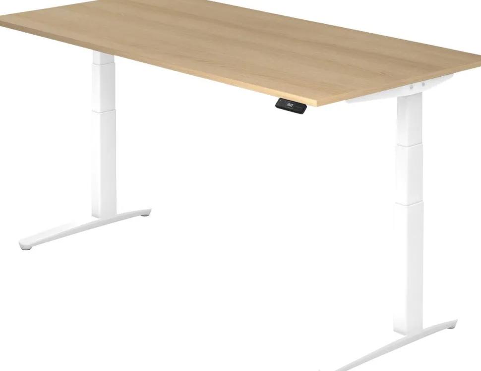 Hammerbacher XBHM VXBHM Elektrisch hoogteverstelbaar Zit-sta-bureau Rechthoekig Eiken C-Voet 2.000 (B) x 1.000 (D) x 1.290 (H) mm Spaanplaat, Staal, Aluminium