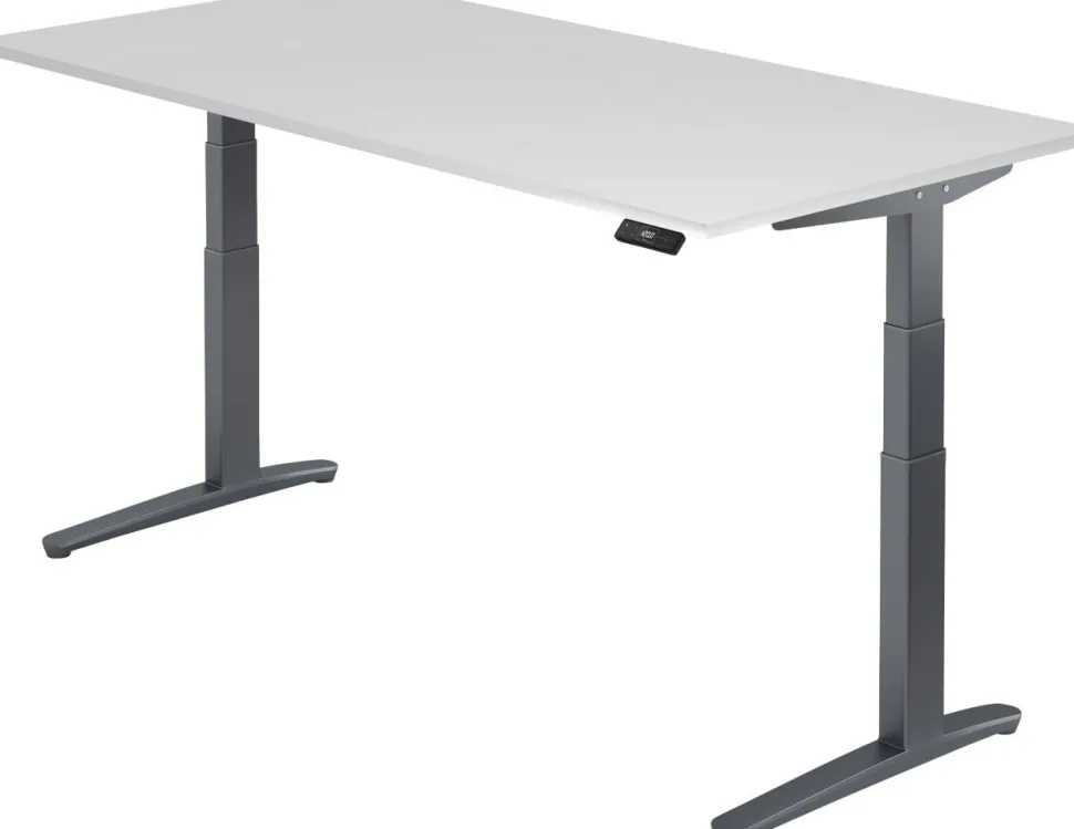 Hammerbacher XBHM VXBHM Elektrisch hoogteverstelbaar Zit-sta-bureau Rechthoekig Wit C-Voet 2.000 (B) x 1.000 (D) x 1.290 (H) mm Spaanplaat, Staal, Aluminium