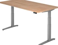 Hammerbacher XBHM VXBHM Elektrisch hoogteverstelbaar Zit-sta-bureau Rechthoekig Walnoot C-Voet 2.000 (B) x 1.000 (D) x 1.290 (H) mm Spaanplaat, Staal, Aluminium
