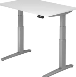 Hammerbacher XBHM VXBHM Elektrisch hoogteverstelbaar Zit-sta-bureau Rechthoekig Wit C-Voet 1.200 (B) x 800 (D) x 1.290 (H) mm Spaanplaat, Staal, Aluminium
