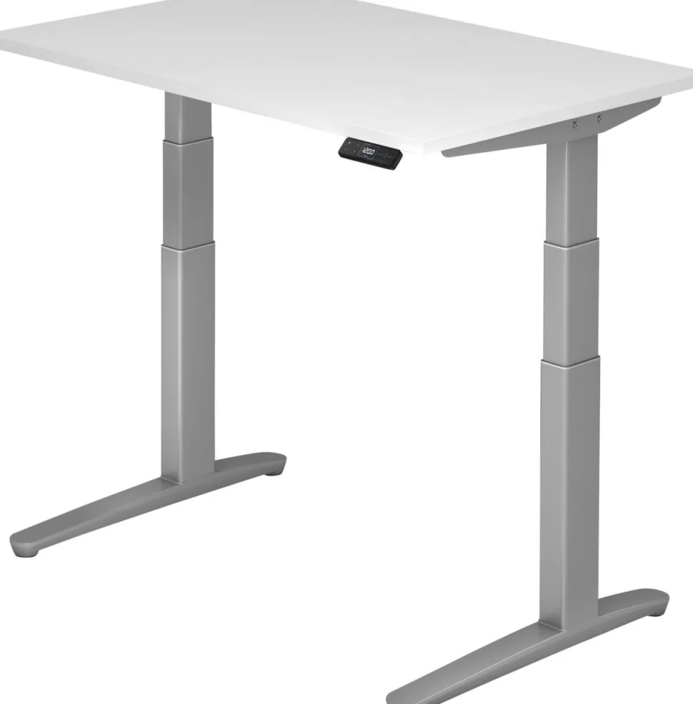Hammerbacher XBHM VXBHM Elektrisch hoogteverstelbaar Zit-sta-bureau Rechthoekig Wit C-Voet 1.200 (B) x 800 (D) x 1.290 (H) mm Spaanplaat, Staal, Aluminium