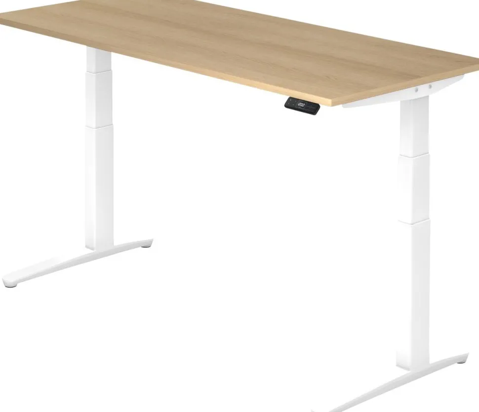 Hammerbacher XBHM VXBHM Elektrisch hoogteverstelbaar Zit-sta-bureau Rechthoekig Eiken C-Voet 1.800 (B) x 800 (D) x 1.290 (H) mm Spaanplaat, Staal, Aluminium