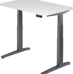 Hammerbacher XBHM VXBHM Elektrisch hoogteverstelbaar Zit-sta-bureau Rechthoekig Wit C-Voet 1.200 (B) x 800 (D) x 1.290 (H) mm Spaanplaat, Staal, Aluminium