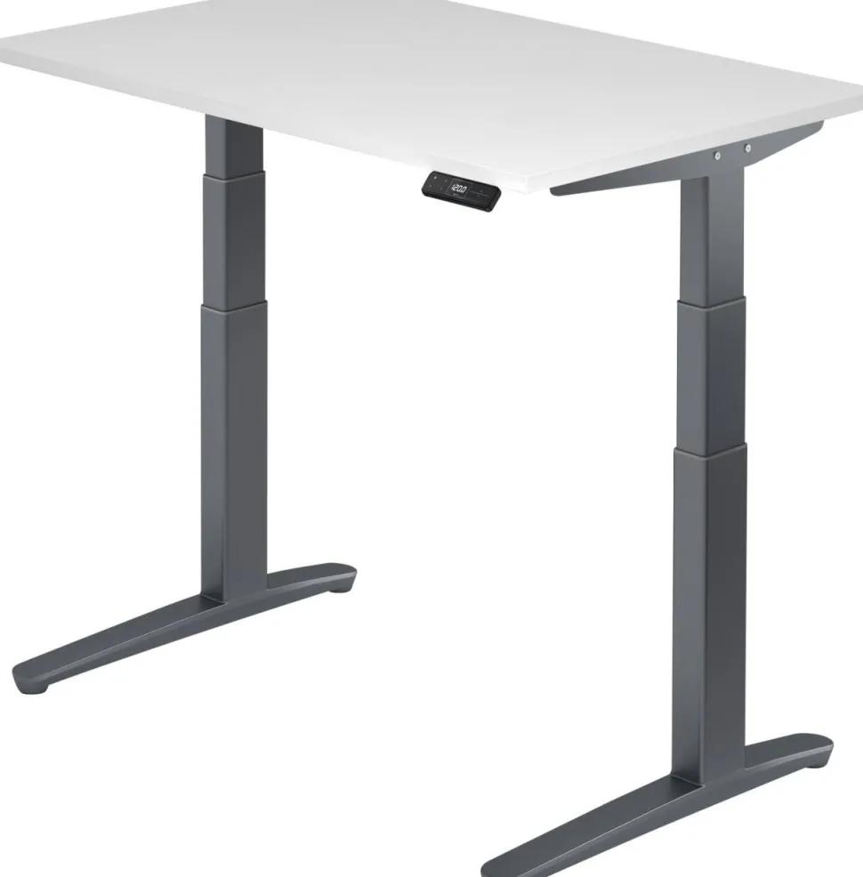 Hammerbacher XBHM VXBHM Elektrisch hoogteverstelbaar Zit-sta-bureau Rechthoekig Wit C-Voet 1.200 (B) x 800 (D) x 1.290 (H) mm Spaanplaat, Staal, Aluminium