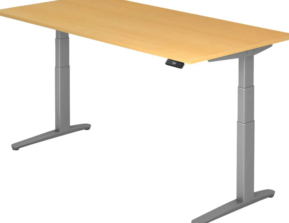 Hammerbacher XBHM VXBHM Elektrisch hoogteverstelbaar Zit-sta-bureau Rechthoekig Beuken C-Voet 2.000 (B) x 1.000 (D) x 1.290 (H) mm Spaanplaat, Staal, Aluminium