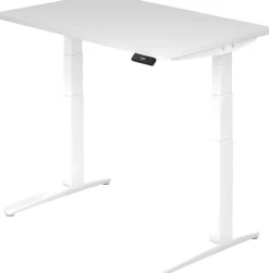 Hammerbacher XBHM VXBHM Elektrisch hoogteverstelbaar Zit-sta-bureau Rechthoekig Wit C-Voet 1.200 (B) x 800 (D) x 1.290 (H) mm Spaanplaat, Staal, Aluminium