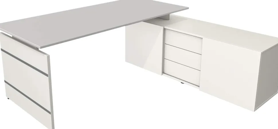 Kerkmann Form 4 Hoekbureau Lichtgrijs Wang 3 Lades 1.950 (B) x 1.770 (D) x 740 (H) mm