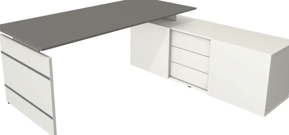 Kerkmann Form 4 Hoekbureau Grafiet Wang 3 Lades 1.950 (B) x 1.770 (D) x 740 (H) mm