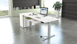 Kerkmann Move 3 Tube Zit-sta-bureau L-vorm Grafiet T-Voet 3 Lades 2.000 (B) x 2.200 (D) x 1.200 (H) mm