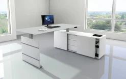 Kerkmann Move 3 Tube Zit-sta-bureau L-vorm Lichtgrijs T-Voet 1.800 (B) x 1.800 (D) x 1.200 (H) mm