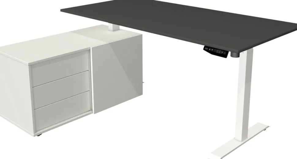 Kerkmann Move 1 Zit-sta-bureau Rechthoekig Antraciet T-Voet 3 Lades 1.650 (B) x 1.350 (D) x 1.230 (H) mm Melamine, staal