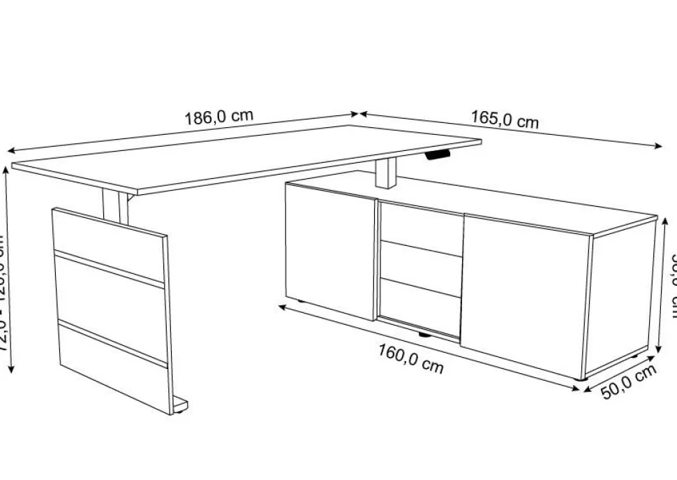 Kerkmann Move 3 Zit-sta-bureau Vrije vorm Lichtgrijs T-Voet 3 Lades 1,800 (B) x 800 (D) x 1.200 (H) mm Hout